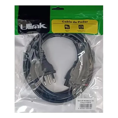 Cable Poder Trebol Para Cargadores De Notebook Reforzado Color Negro