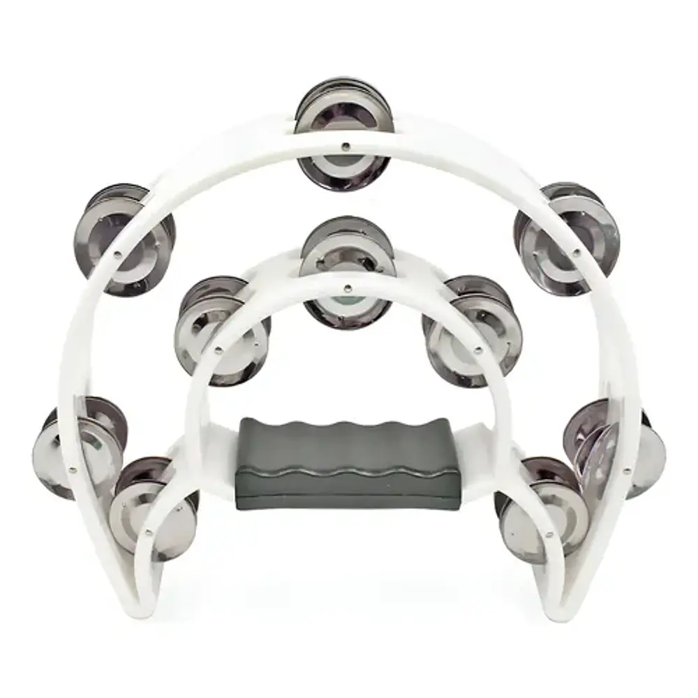 Pandero Musical Media Luna Hendrix Doble Fila Blanco 20x20cm 40 Sonajas