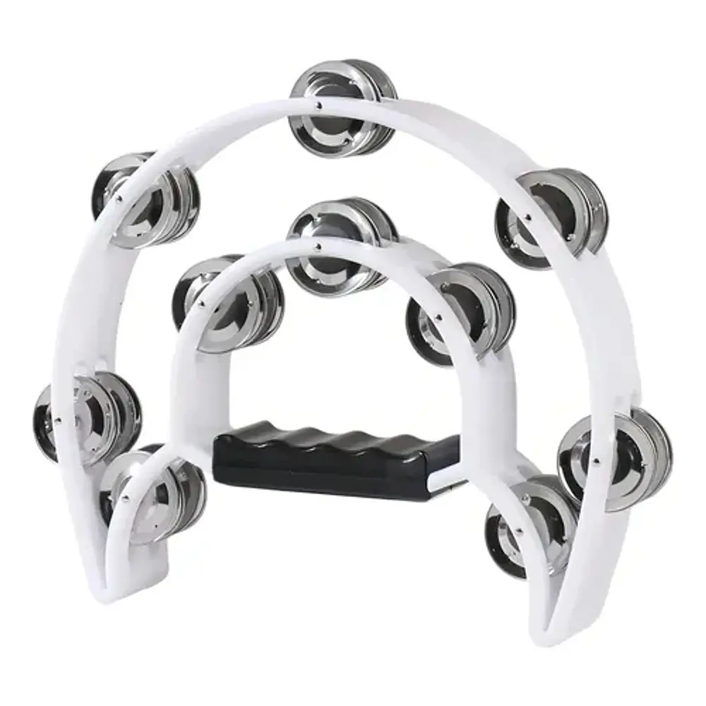 Pandero Musical Media Luna Hendrix Doble Fila Blanco 20x20cm 40 Sonajas