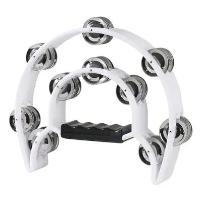 Pandero Musical Media Luna Hendrix Doble Fila Blanco 20x20cm 40 Sonajas