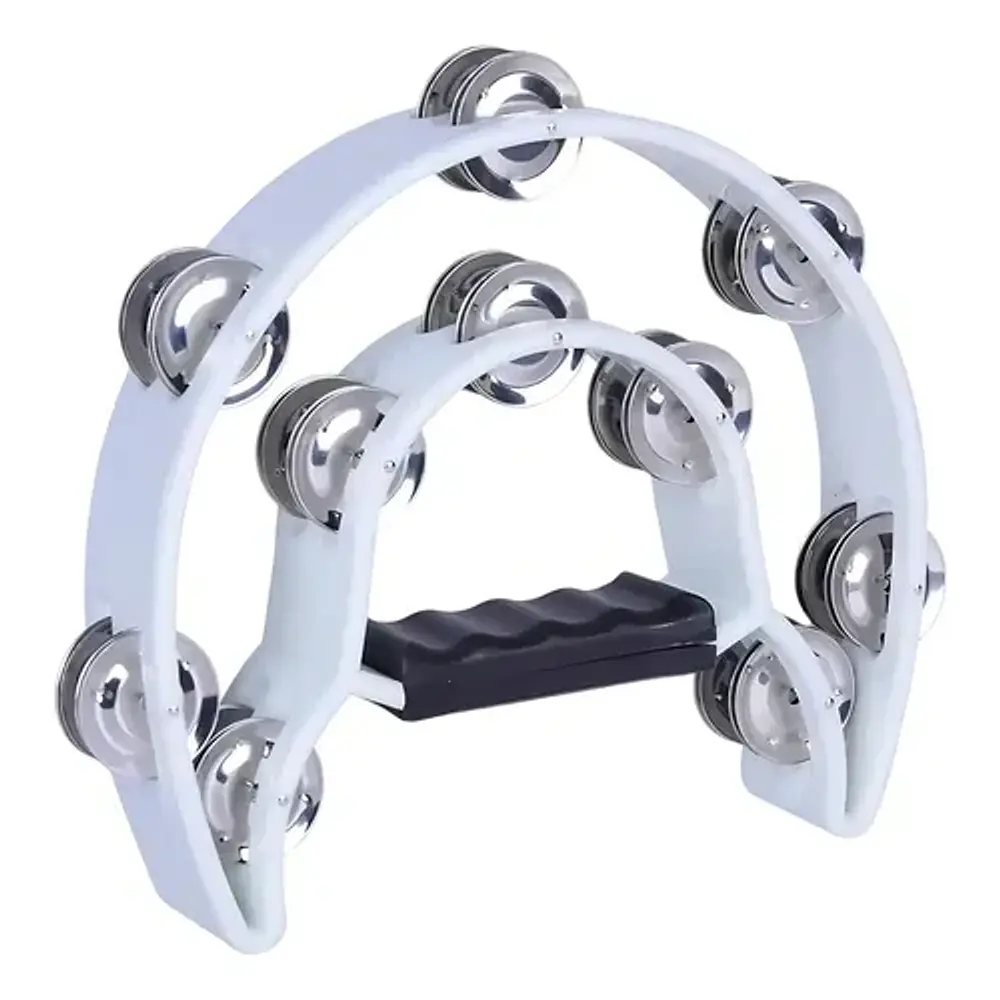 Pandero Musical Media Luna Hendrix Doble Fila Blanco 20x20cm 40 Sonajas