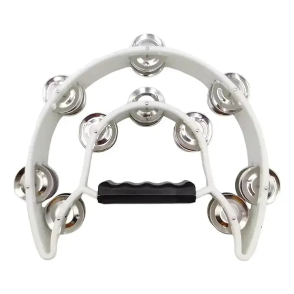 Pandero Musical Media Luna Hendrix Doble Fila Blanco 20x20cm 40 Sonajas