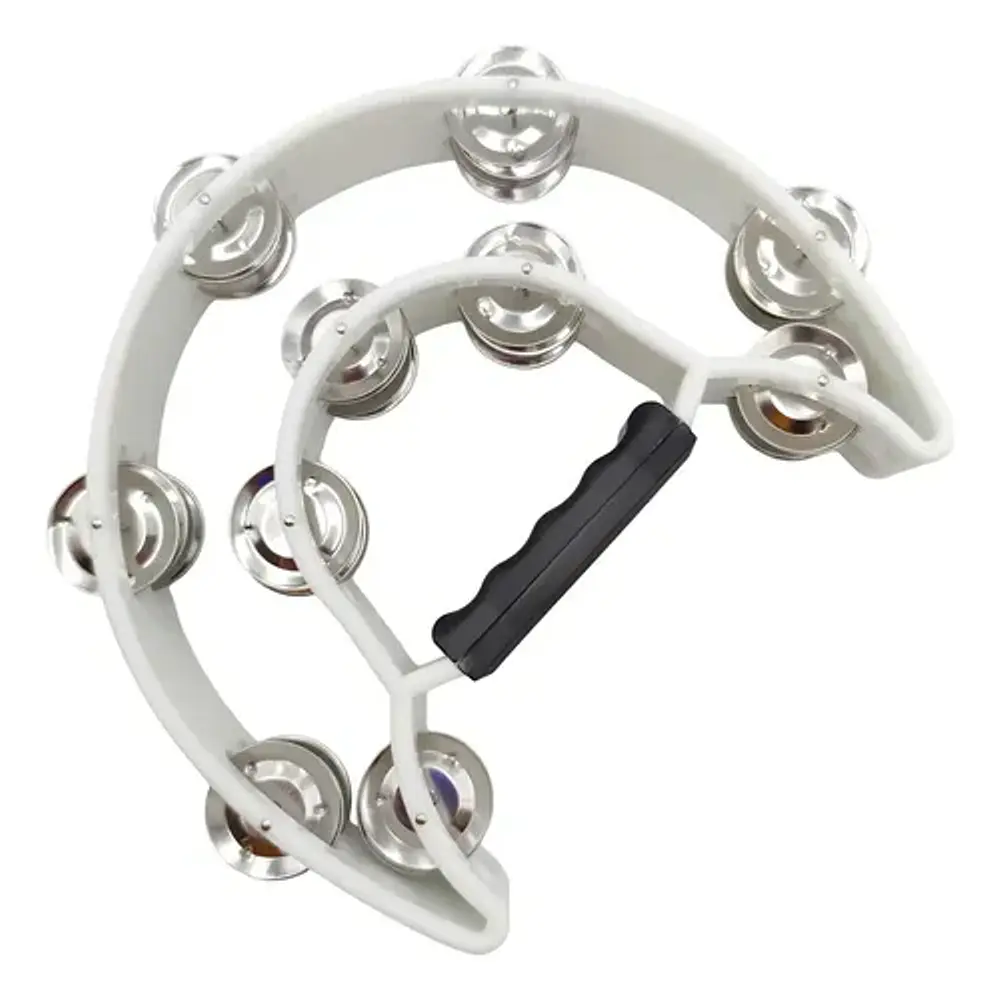Pandero Musical Media Luna Hendrix Doble Fila Blanco 20x20cm 40 Sonajas
