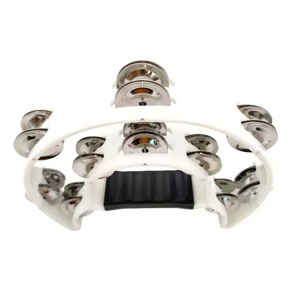 Pandero Musical Media Luna Hendrix Doble Fila Blanco 20x20cm 40 Sonajas