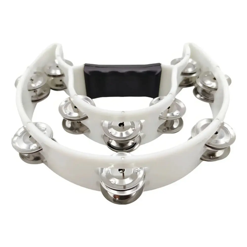 Pandero Musical Media Luna Hendrix Doble Fila Blanco 20x20cm 40 Sonajas