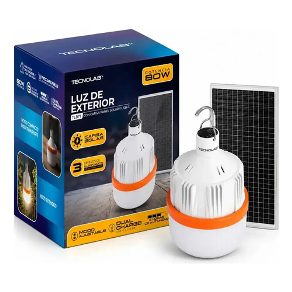 Lámpara Foco Led Exterior Panel Solar 80w Tecnolab Tl871