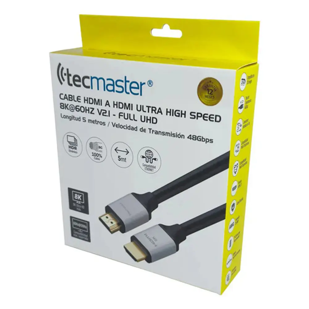 Cable Hdmi Tecmaster Uhd 8k 5 Metros 60hz Tm-600504 Negro