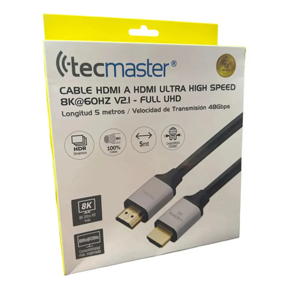 Cable Hdmi Tecmaster Uhd 8k 5 Metros 60hz Tm-600504 Negro