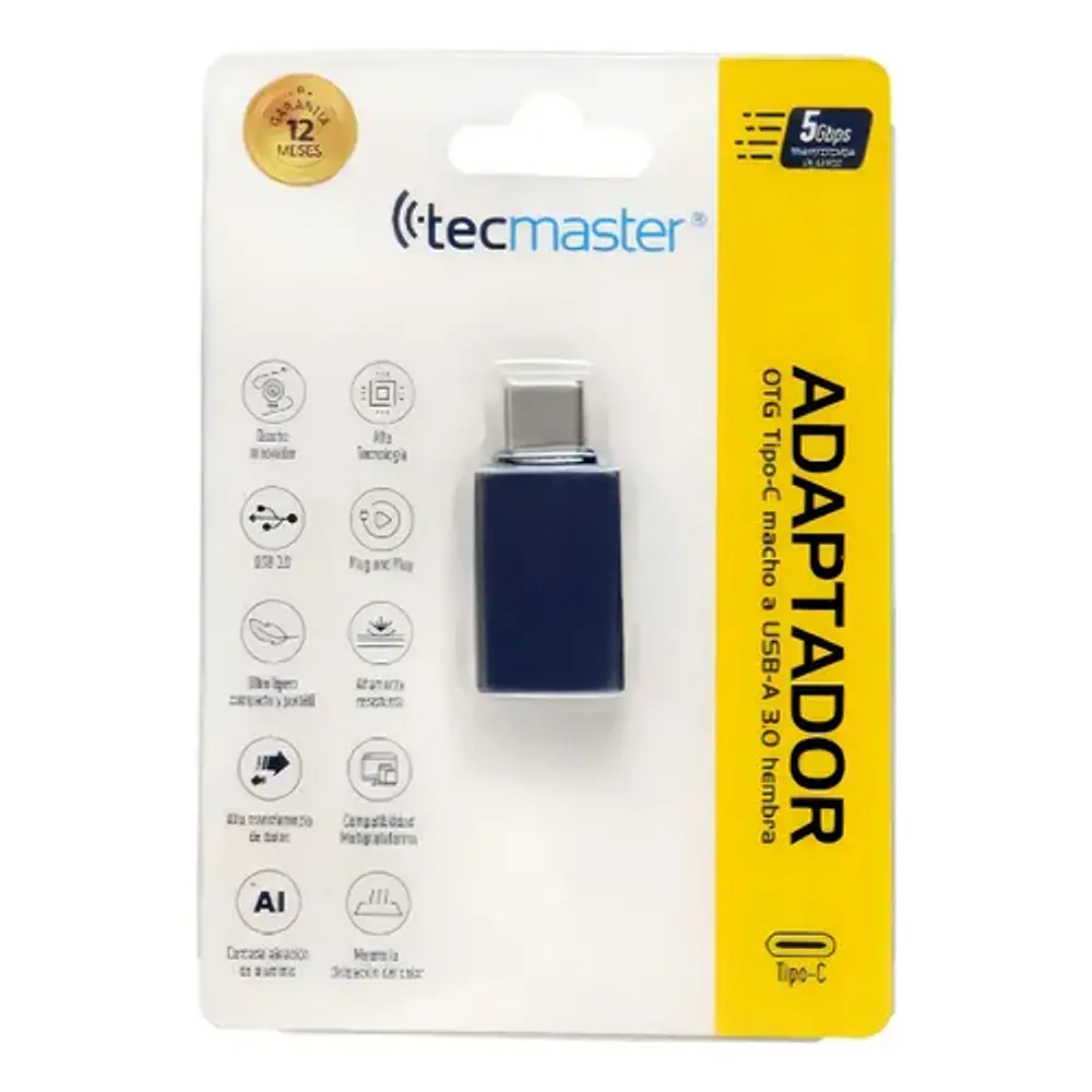 Adaptador OTG Tecmaster TM-100-532-GF tipo C macho a USB 3.0 hembra