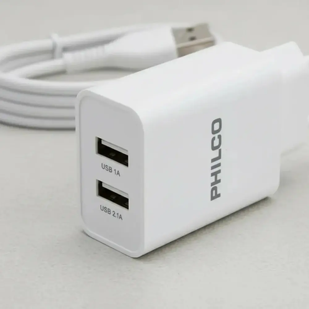 Cargador 2usb Carga Rápida 2.1a Conector Tipob Philco R2100 Color Blanco