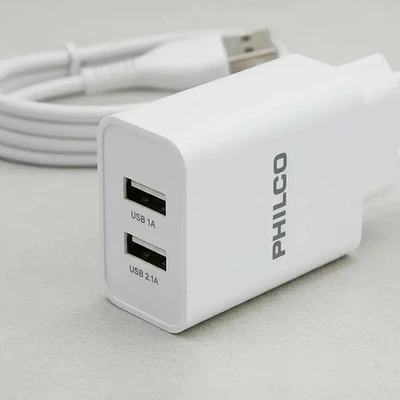 Cargador 2usb Carga Rápida 2.1a Conector Tipob Philco R2100 Color Blanco