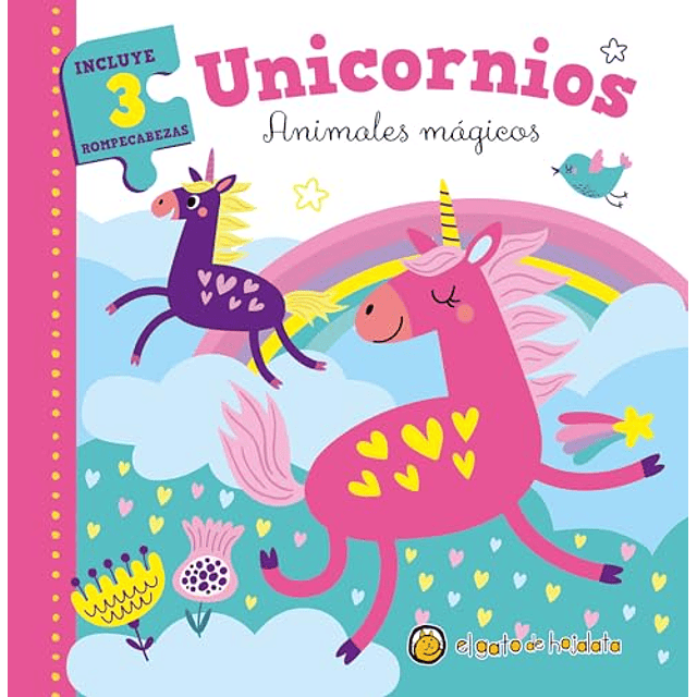 Unicornios Animales mágicos Libro+3 puzzles