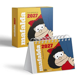 Mafalda 2027 | calendario de escritorio amarillo con caja