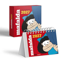 Mafalda 2027 | calendario de escritorio rojo con caja