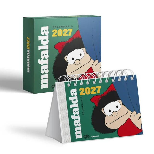 Mafalda 2027 | calendario de escritorio verde con caja