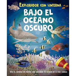 El explorador con linterna bajo el océano oscuro