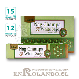 Incienso Tulasi "Nag Champa y Salvia Blanca" - 12 Cajitas de 15 gr. 