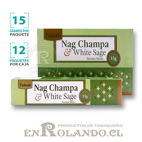 Incienso Tulasi "Nag Champa y Salvia Blanca" - 12 Cajitas de 15 gr. 