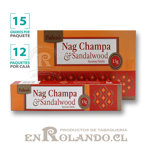 Incienso Tulasi "Nag Champa y Sándalo" - 12 Cajitas de 15 gr. 