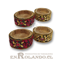 Set 4 Porta Velas Madera y Mostacilla #624 ($3.990 x Mayor) 