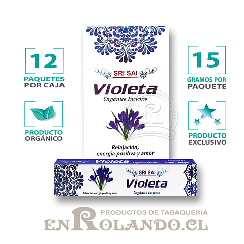 Incienso Orgánico Violeta Sri Sai 12 Cajitas ($6.000 x Mayor)