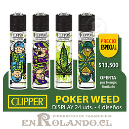 Encendedor Clipper Poker Weed - 24 Uds. Display