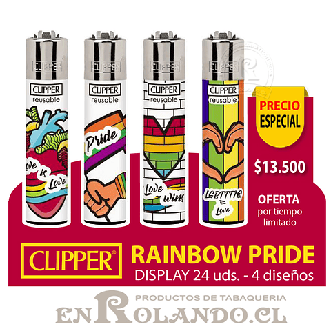 Encendedor Clipper Rainbow Pride - 24 Uds. Display