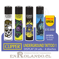 Encendedor Clipper Underground Tattoo 1 - 24 Uds. Display
