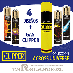 Pack Oferta Clipper 4 Encendedores + Gas Universal 300 ml. (Colección Across Universe)