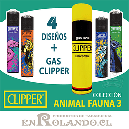 Pack Oferta Clipper 4 Encendedores + Gas Universal 300 ml. (Colección Animal Fauna 3)