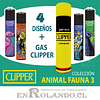Pack Oferta Clipper 4 Encendedores + Gas Universal 300 ml. (Colección Animal Fauna 3)