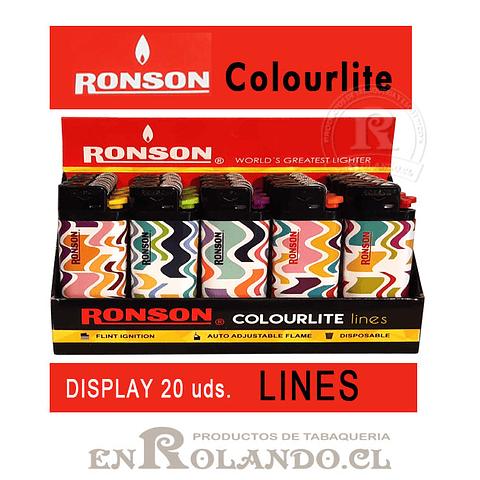 Encendedor Ronson Colourlite 20 uds - Display