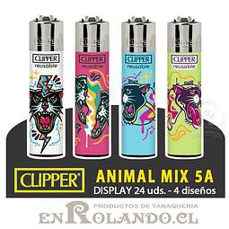 Encendedor Clipper Colección Animal Mix 5A - 24 Uds. Display