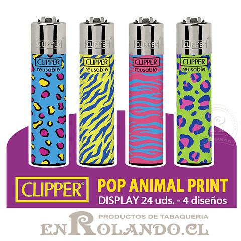 Encendedor Clipper Colección Pop Animal Print - 24 Uds. Display