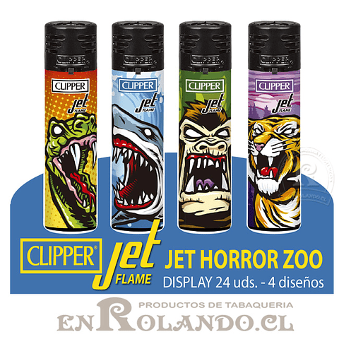 Encendedor Clipper Jet Flame - Jet Horror Zoo - 24 Uds. Display