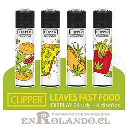 Encendedor Clipper Colección Leaves Fast Food- 24 Uds. Display