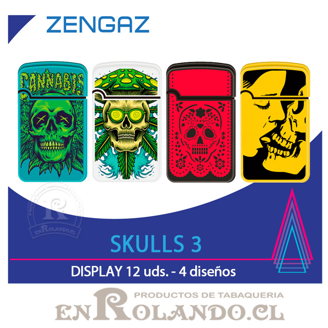Encendedor Zengaz Jet Lighter Skulls 3 - Display 12 uds.