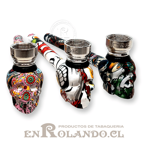 Pipa Metal y Vidrio Larga Calavera #DK-8441-3 ($2.490 x Mayor)