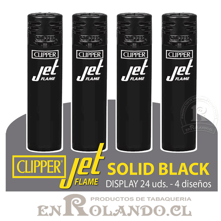 Encendedor Clipper Jet Flame - Solid Black - 24 Uds. Display 1