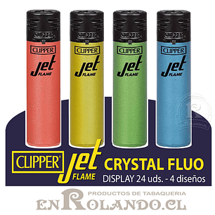 Encendedor Clipper Jet Flame - Crystal Fluo - 24 Uds. Display
