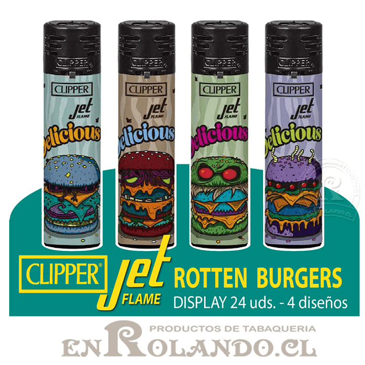 Encendedor Clipper Jet Flame - Rotten Burgers - 24 Uds. Display 1