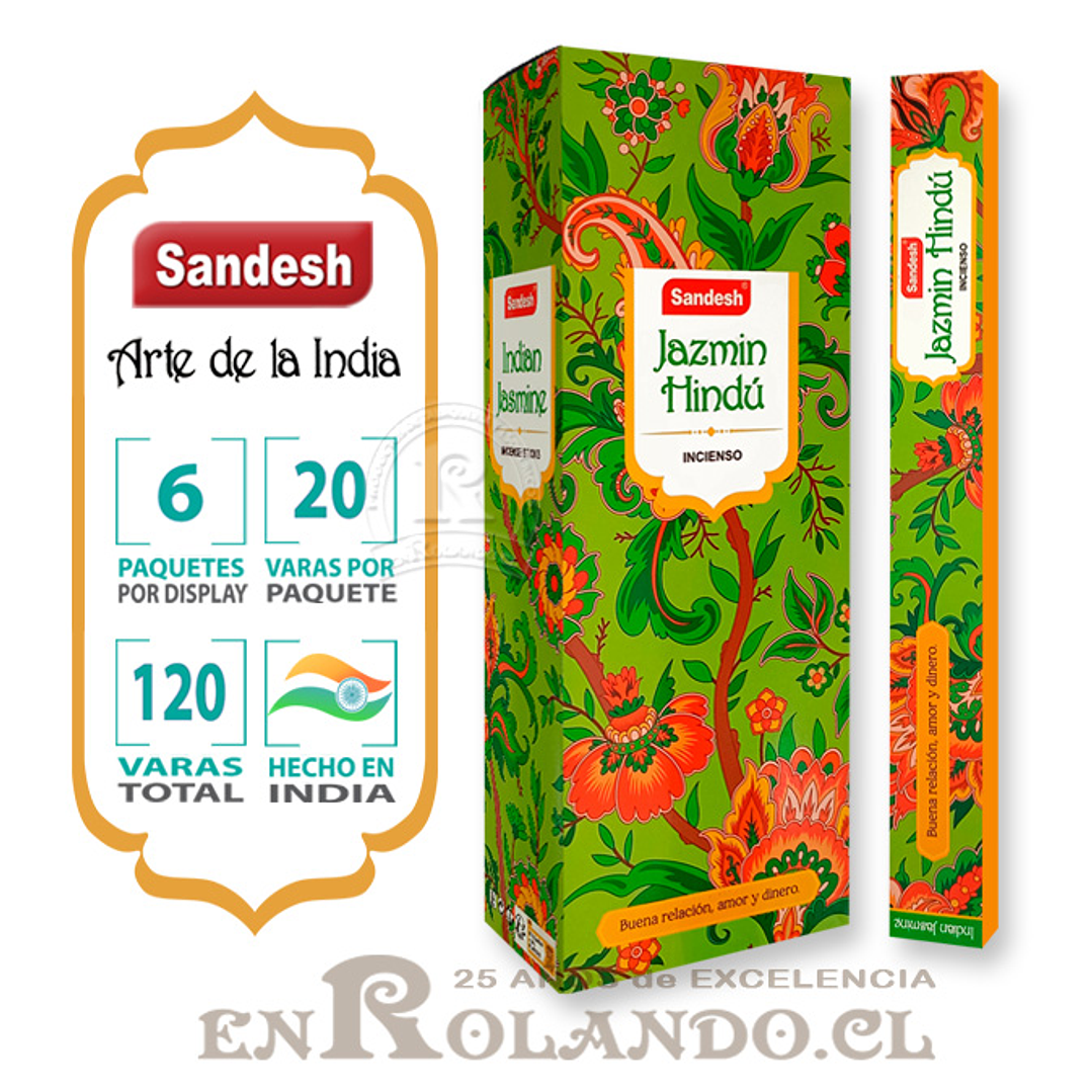 Incienso Sandesh - Jazmín Hindú ($1.690 x Mayor) 120 varas 1