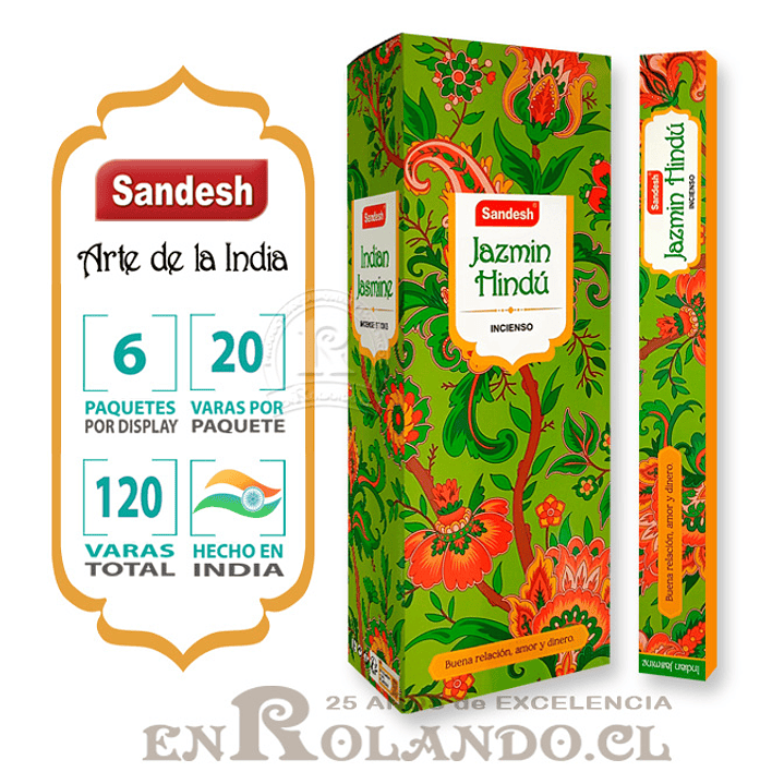 Incienso Sandesh - Jazmín Hindú ($1.690 x Mayor) 120 varas 1