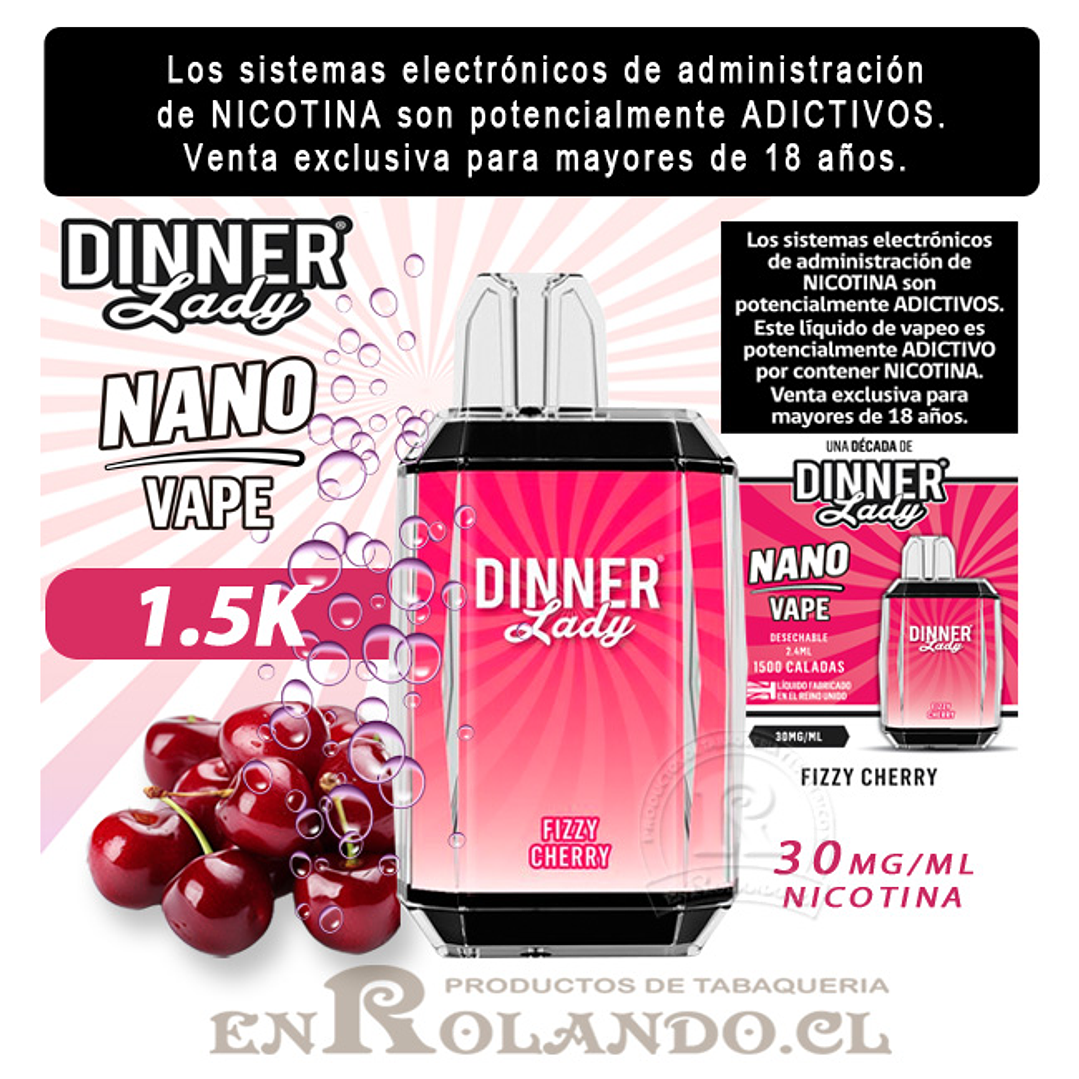 Vape Dinner Lady Nano Vape 1.5K - Fizzy Cherry ($3.990 x Mayor) 1.500 Puffs 1