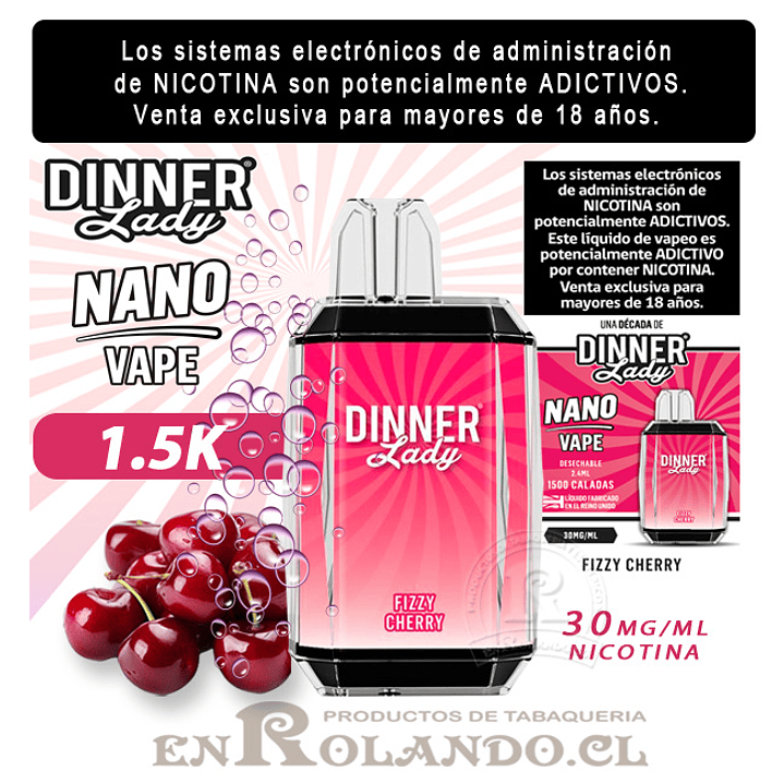 Vape Dinner Lady Nano Vape 1.5K - Fizzy Cherry ($3.990 x Mayor) 1.500 Puffs 1
