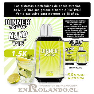 Vape Dinner Lady Nano Vape 1.5K - Lemon Mojito ($3.990 x Mayor) 1.500 Puffs 