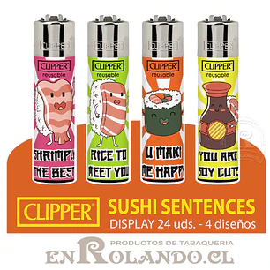 Encendedor Clipper Colección Sushi Sentences - 24 Uds. Display