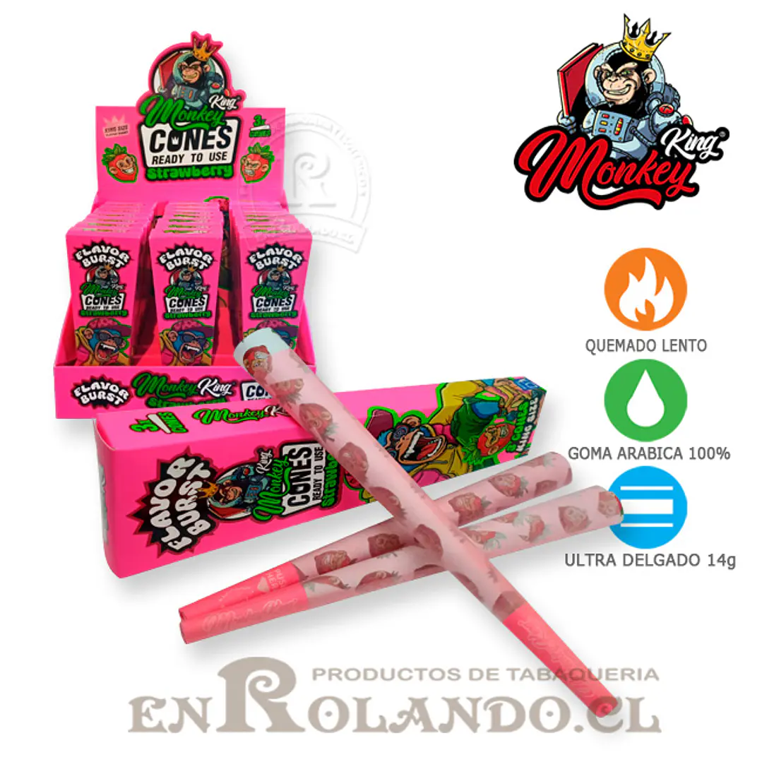 Set 3 Conos Preenrrolados Mokey king Frutilla - Display (24 uds.) 1