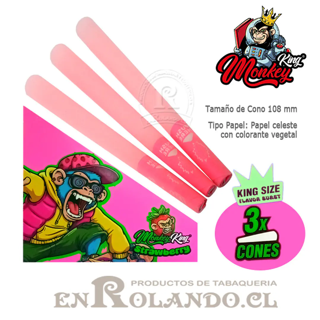 Set 3 Conos Preenrrolados Mokey king Frutilla - Display (24 uds.) 2