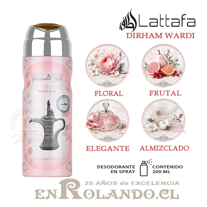 Lattafa Dirham Wardi Desodorante 200 ml ($3.490 x Mayor)  1